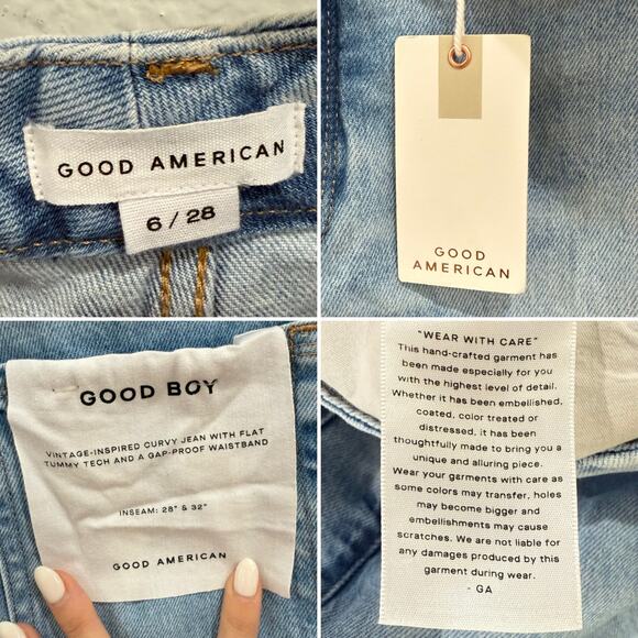 NWT Good American Good Boy Release Hem High Waist Boyfriend Jeans Size 6/28 - Picture 10 of 12